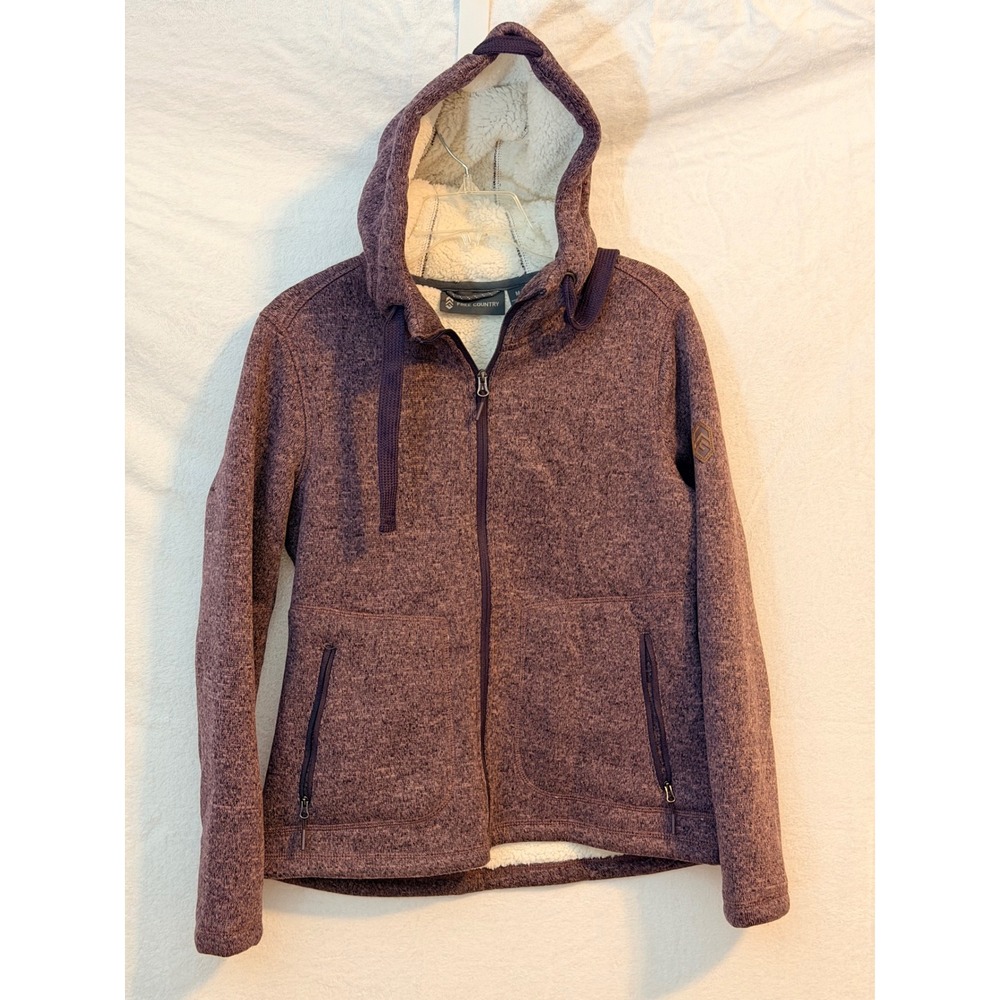 Free Country Mens Purple Sweater Knit Sherpa Lined Full Zip Hoodie Jacket Size M